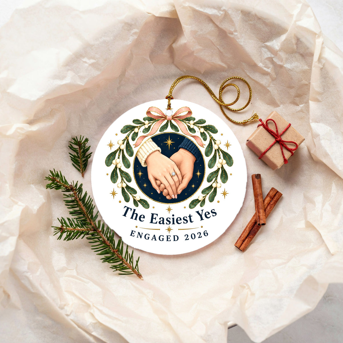 The Easiest Yes Engaged 2026 Ceramic Holiday Keepsake Ornament