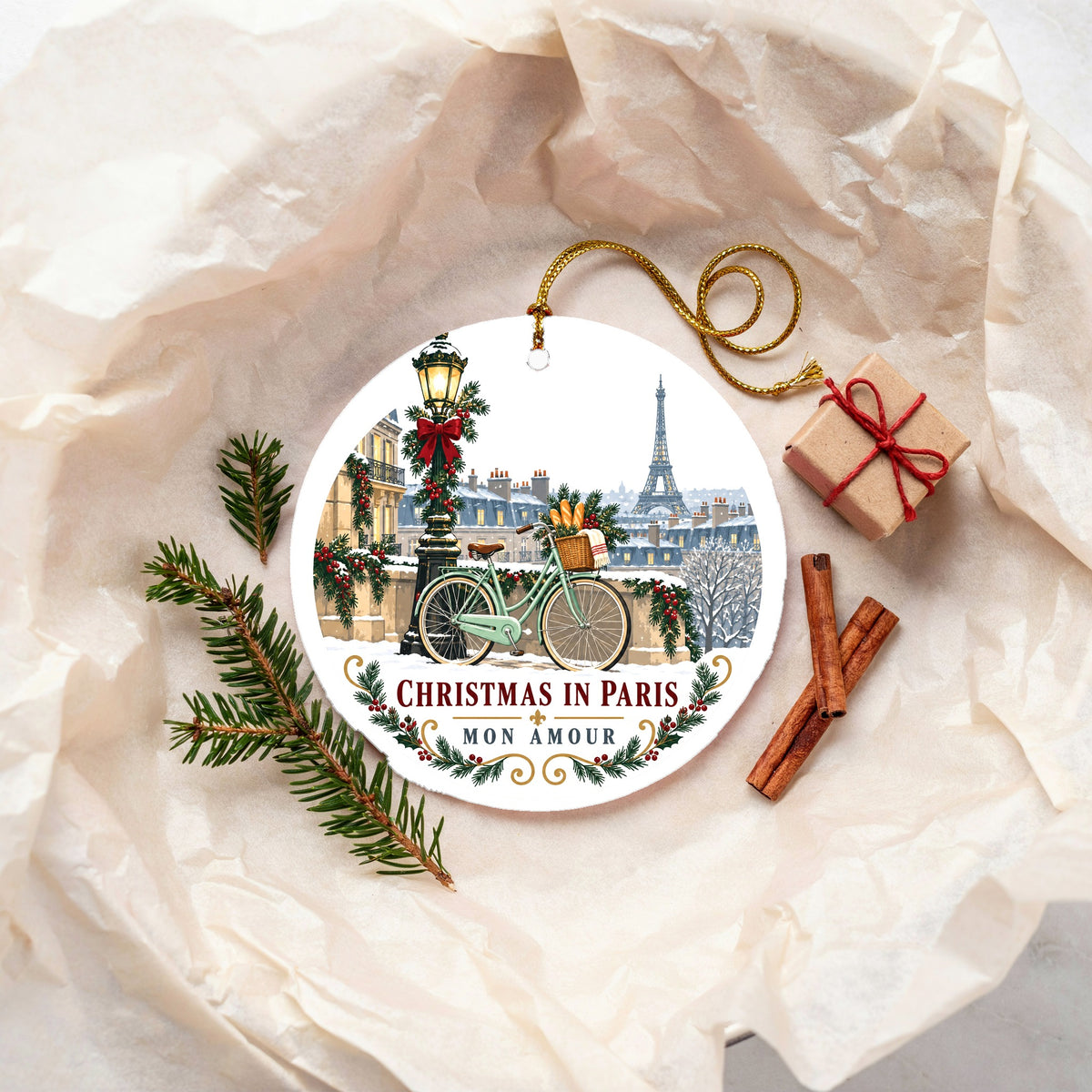 Christmas in Paris Mon Amour Ceramic Holiday Ornament