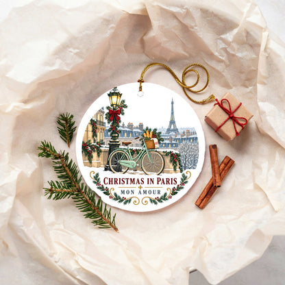 Christmas in Paris Mon Amour Ceramic Holiday Ornament
