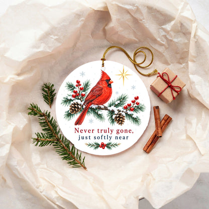 Softly Near Memorial Cardinal Ceramic Christmas Ornament