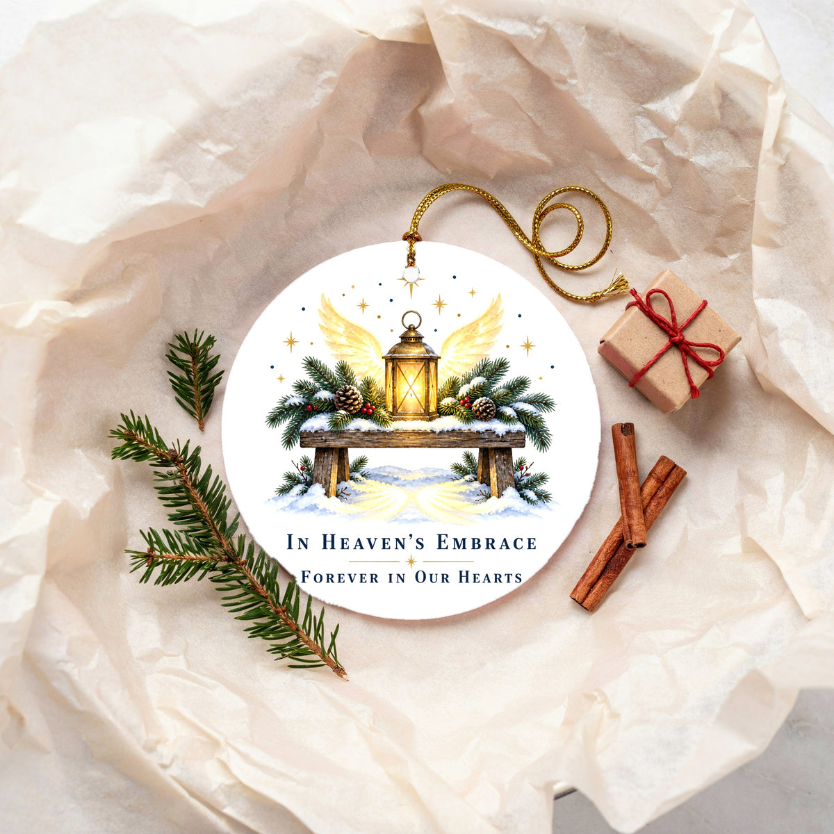 Heavens Embrace Lantern Memorial Ceramic Christmas Ornament