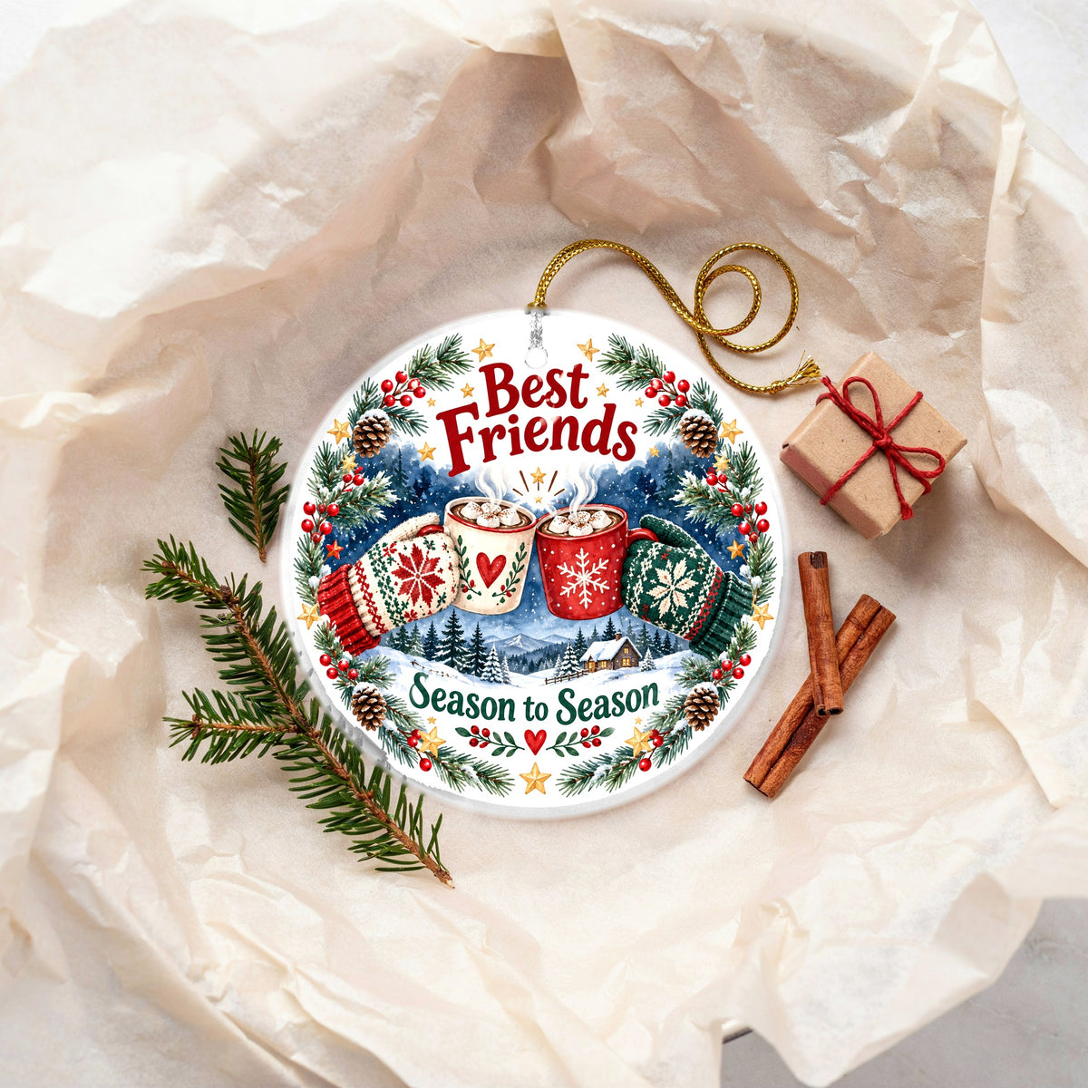 Warmth Between Friends Toast Holiday Ceramic Christmas Ornament
