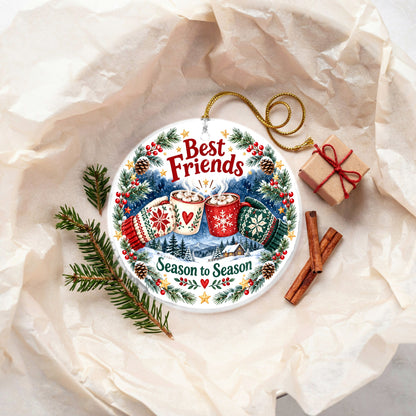 Warmth Between Friends Toast Holiday Ceramic Christmas Ornament