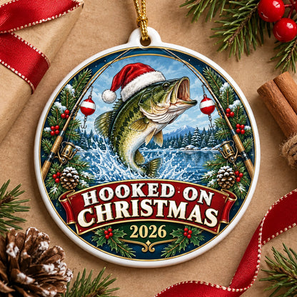 Hooked on Christmas Angler Badge Ceramic Christmas Ornament 2026