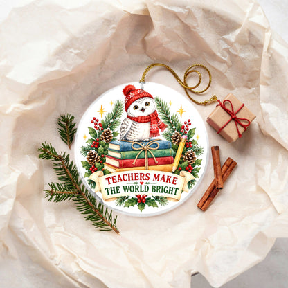 Storybook Owl Teacher Appreciation Christmas Ceramic Ornament