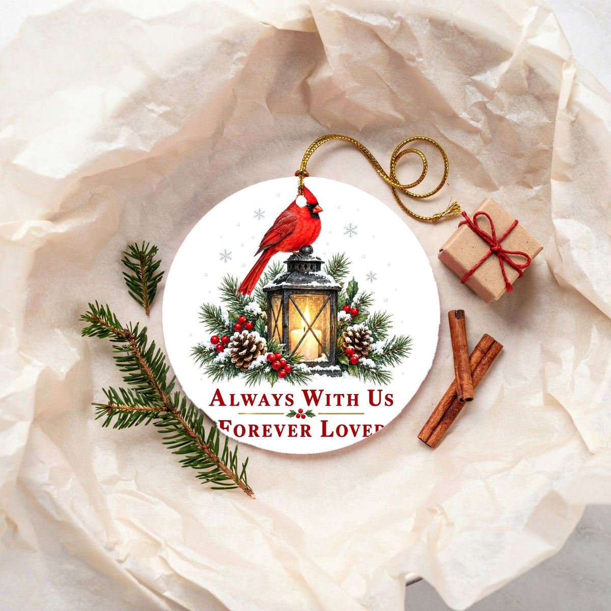 Luminous Remembrance Lantern Cardinal Memorial Ceramic Christmas Ornament