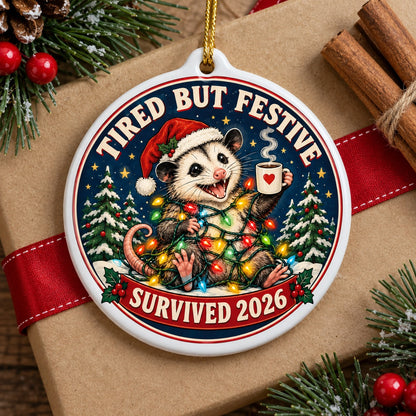 Tangled Opossum Christmas Ornament, Tired But Festive 2026 Holiday Gift
