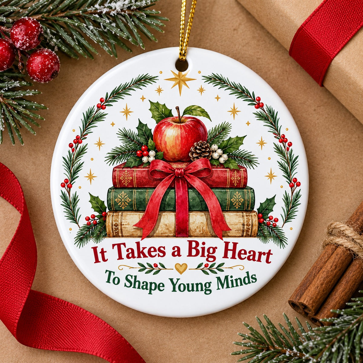 Teacher Storybook Hearth Ceramic Christmas Ornament, Thank You Gift