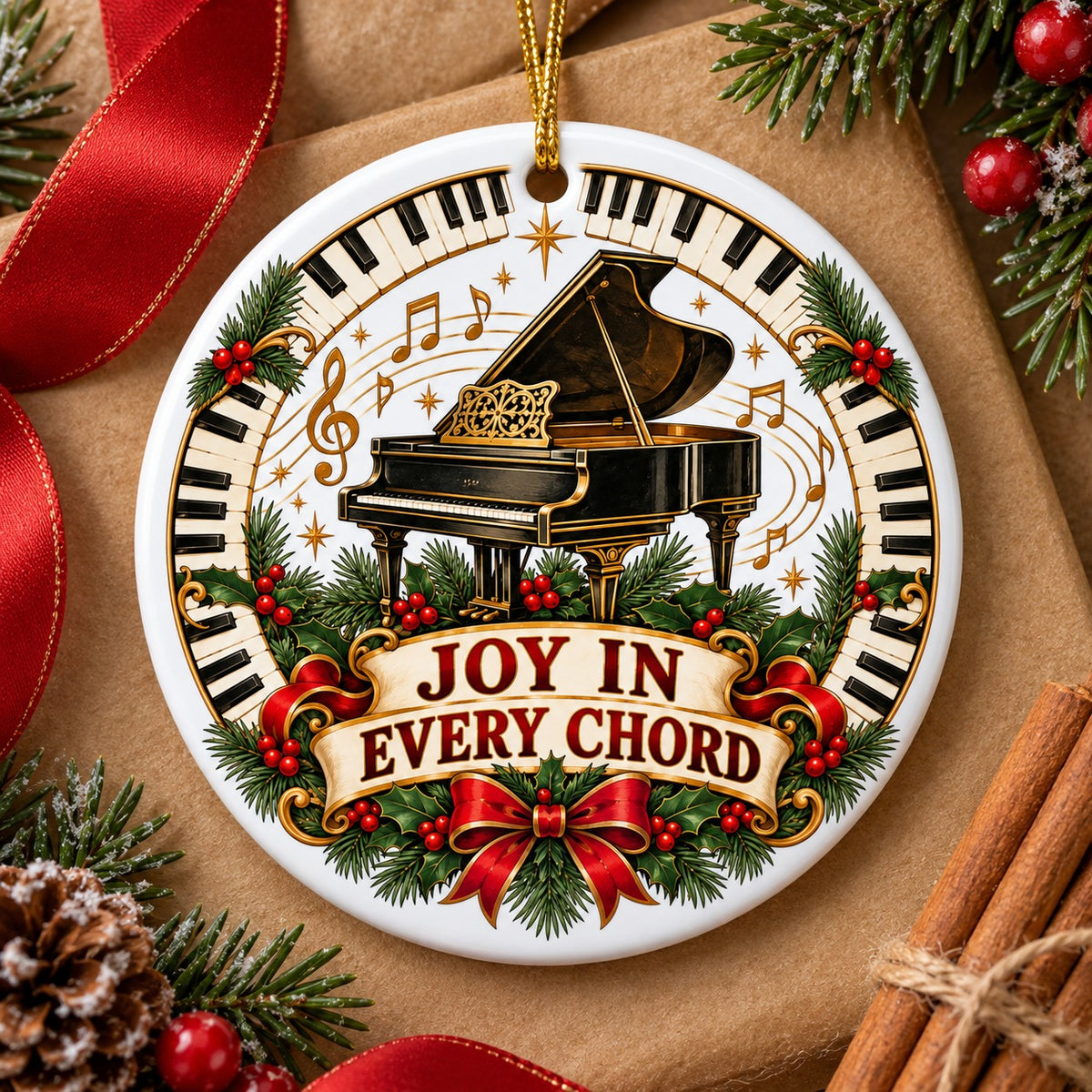 Joy in Every Chord Piano Ceramic Holiday Christmas Ornament
