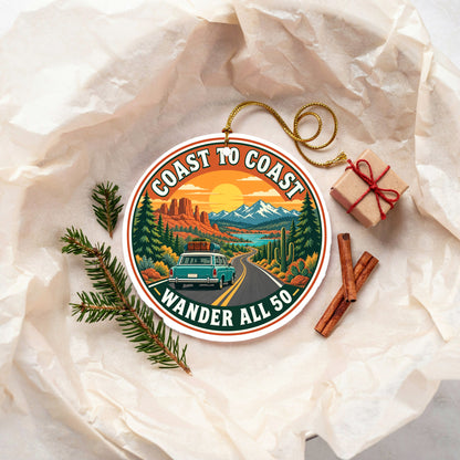 Coast to Coast National Highway Road Trip Travel Ceramic Christmas Ornament