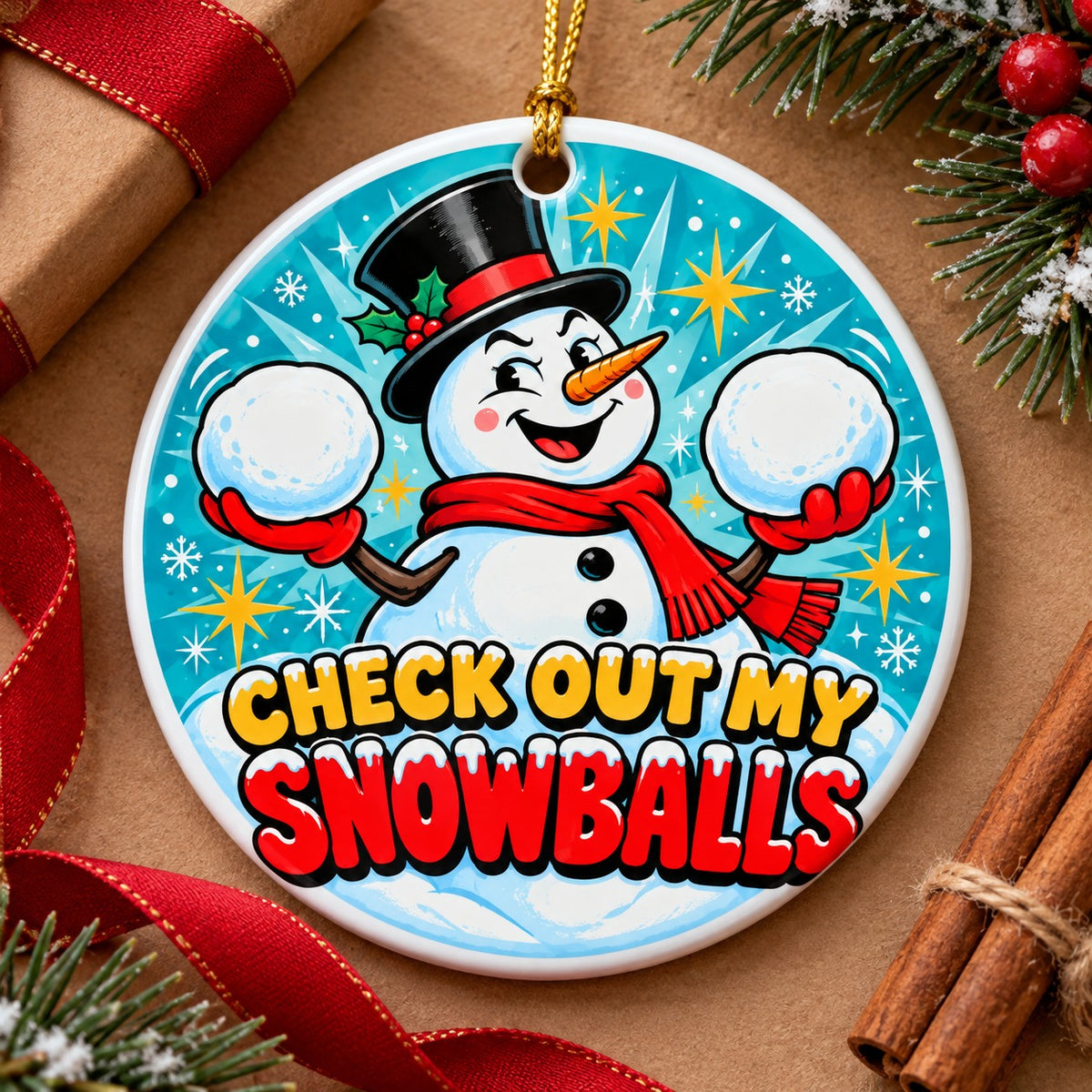 Cheeky Snowballs Ceramic Christmas Ornament, Funny Gag Gift