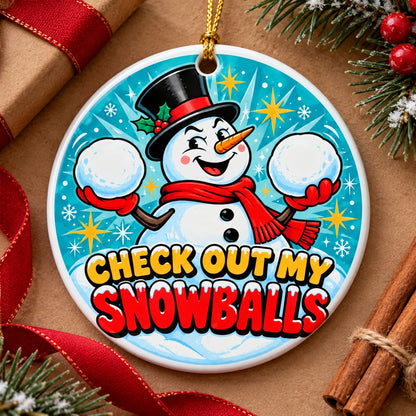 Cheeky Snowballs Ceramic Christmas Ornament, Funny Gag Gift