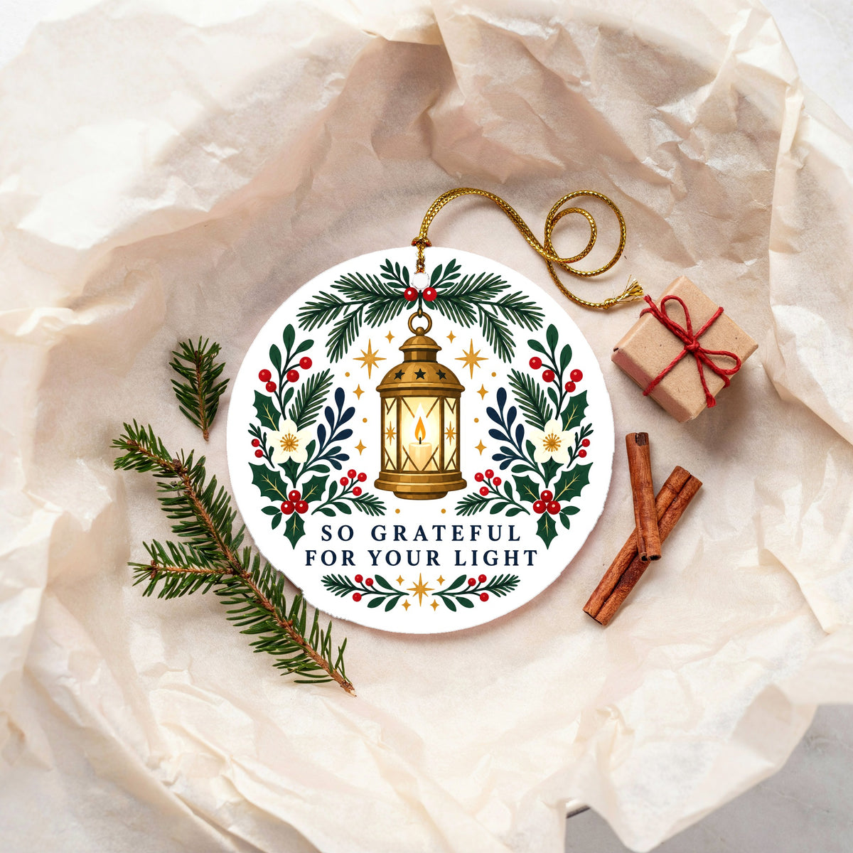 Grateful For Your Light Christmas Ceramic Ornament Keepsake