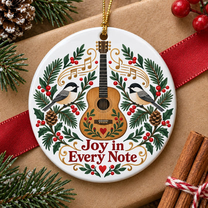 Folk Art Winter Melody Ornament, Acoustic Guitar Ceramic Music Gift