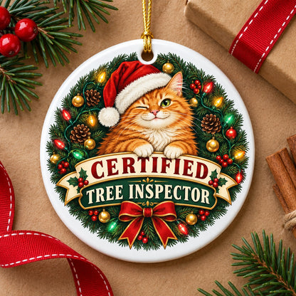 Certified Tree Inspector Cat Christmas Ornament for Pet Lovers