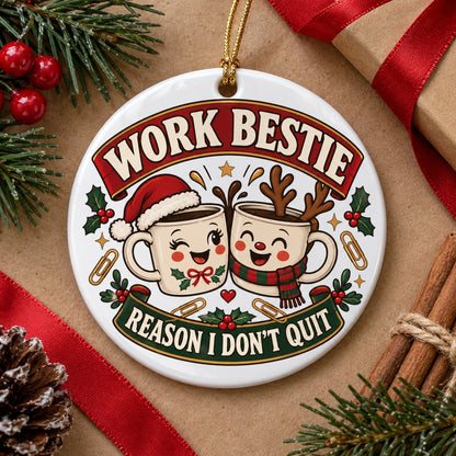 Office Bestie Christmas Ceramic Ornament for Coworker Gift