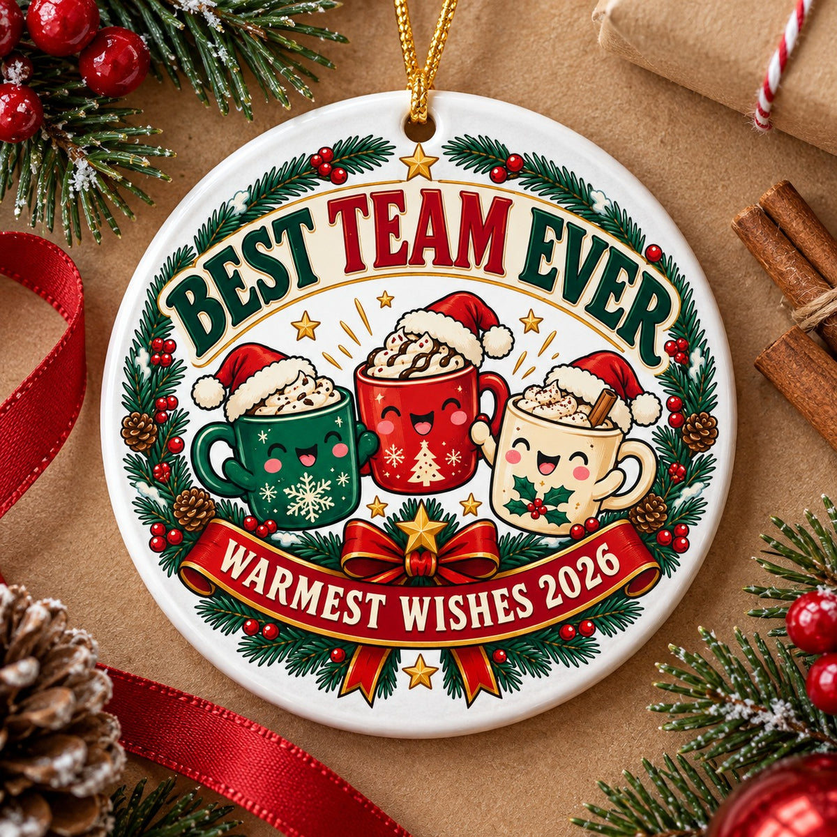 Holiday Mug Toast Team Appreciation Ceramic Christmas Ornament
