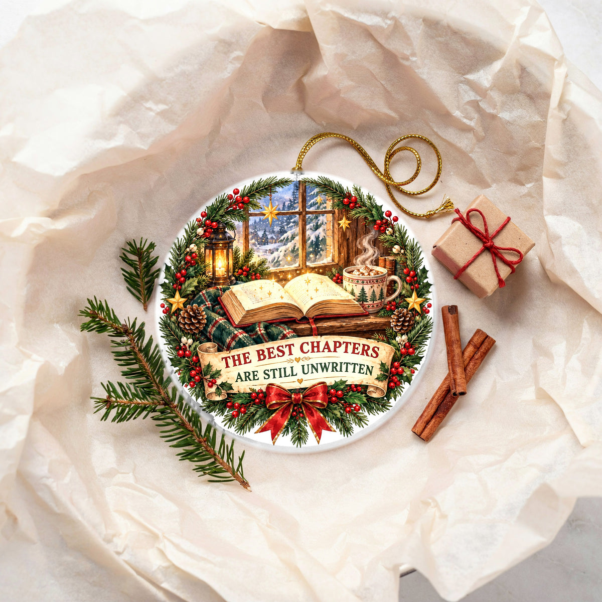 Unwritten Chapters Ceramic Book Lovers Christmas Ornament