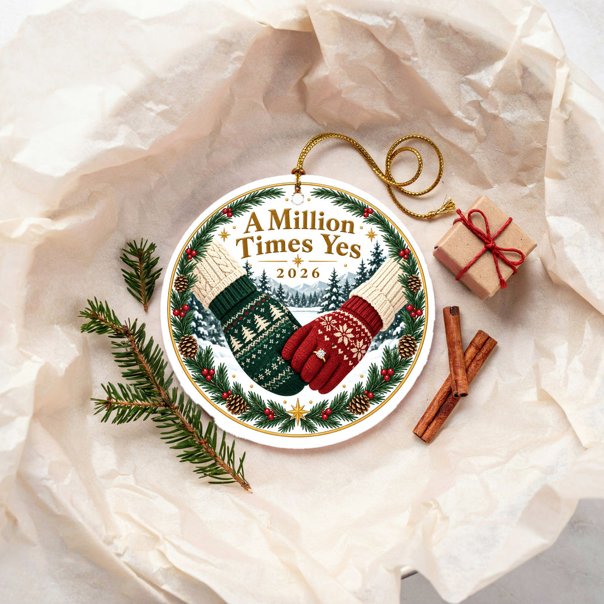 A Million Times Yes Keepsake Engagement Christmas Ornament