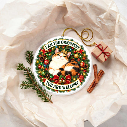Calico Cat Christmas Wreath Ceramic Holiday Ornament