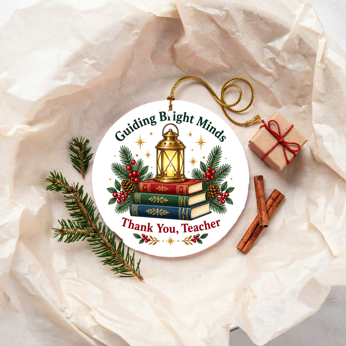 Guiding Bright Minds Teacher Ornament, Ceramic Holiday Keepsake