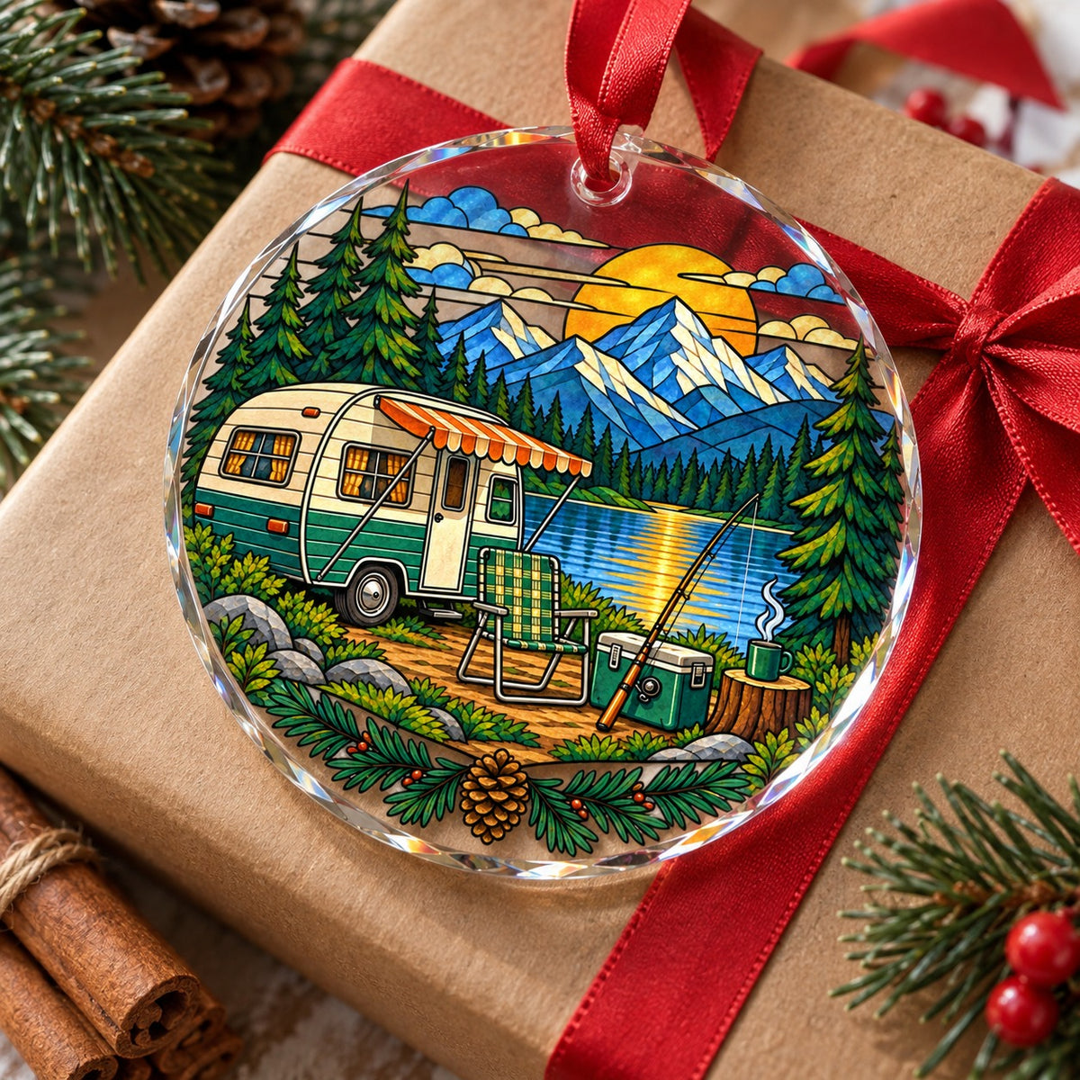 Every Day Is Saturday Camp Badge Glass Christmas Ornament