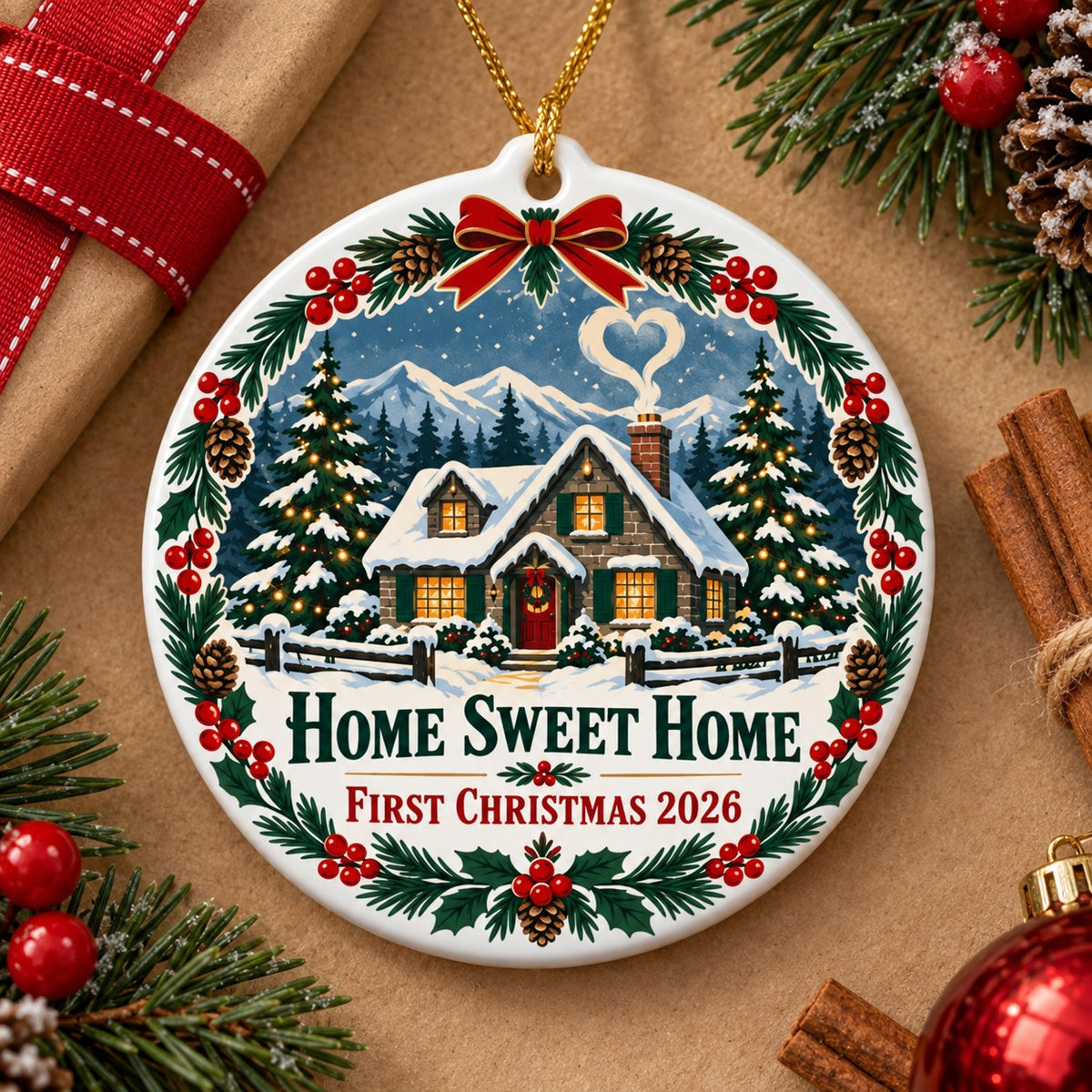 Home Sweet Home 2026 Ceramic Christmas Ornament for New Homeowners