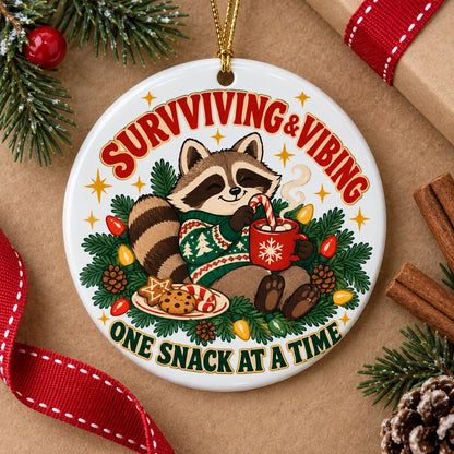 Cozy Trash Panda Raccoon Christmas Ornament, Holiday Self-Care Gift