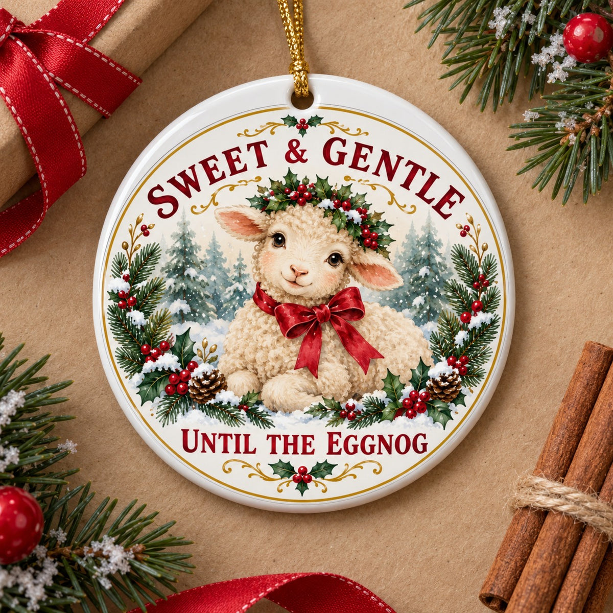 Innocent Lamb Christmas Ornament, Funny Holiday Tree Decor
