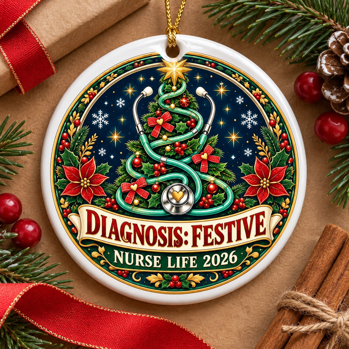 Diagnosis Festive Nurse Christmas Ceramic Ornament