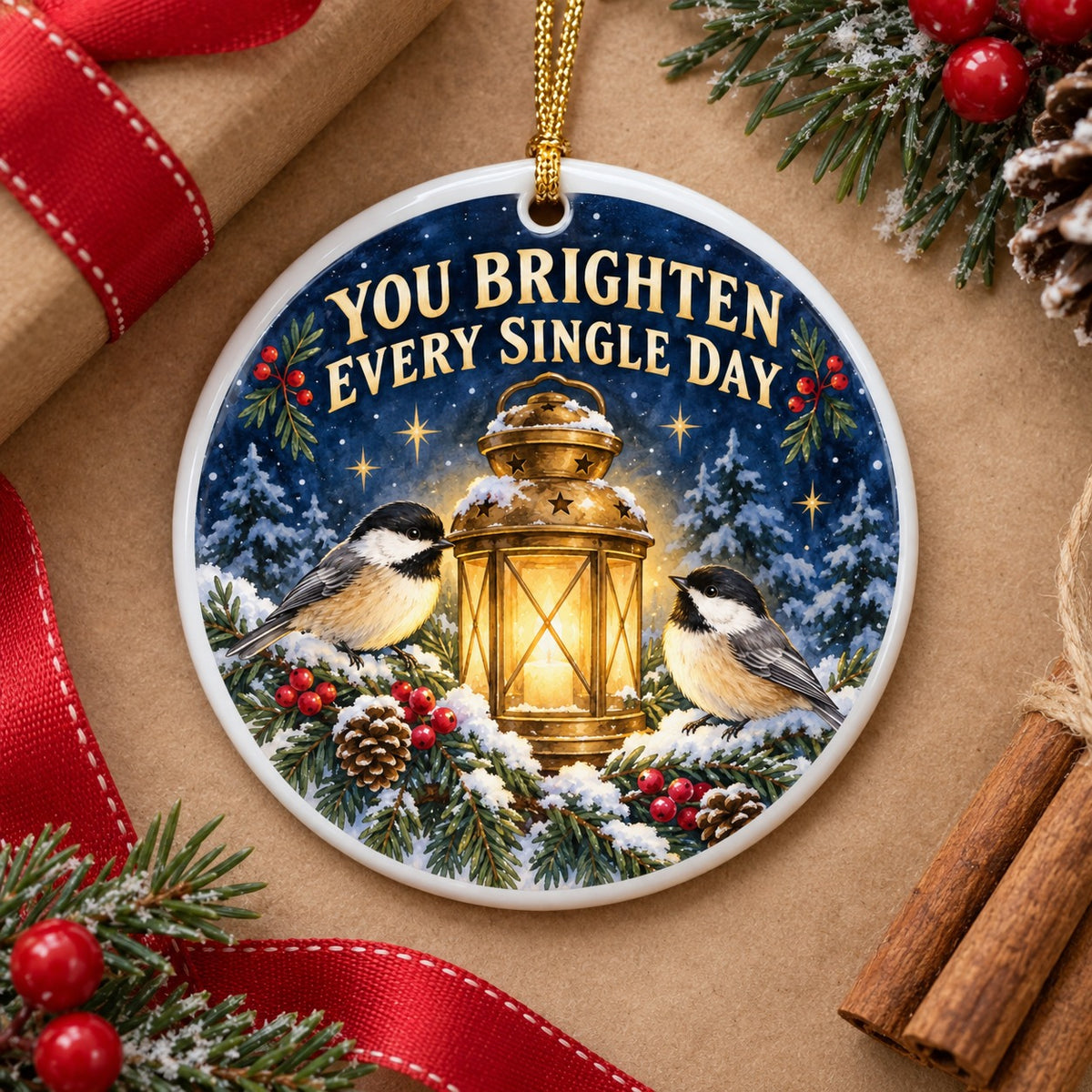 Warm Lantern Winter Gratitude Ceramic Christmas Ornament