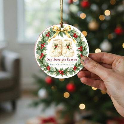 Sweetest Season Baby First Christmas 2026 Ceramic Holiday Ornament