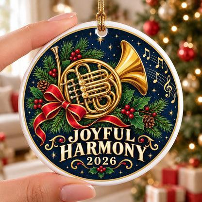 Joyful Harmony French Horn Music Lover Christmas Ceramic Ornament