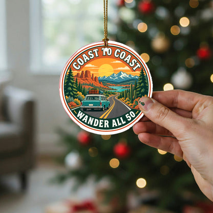 Coast to Coast National Highway Road Trip Travel Ceramic Christmas Ornament