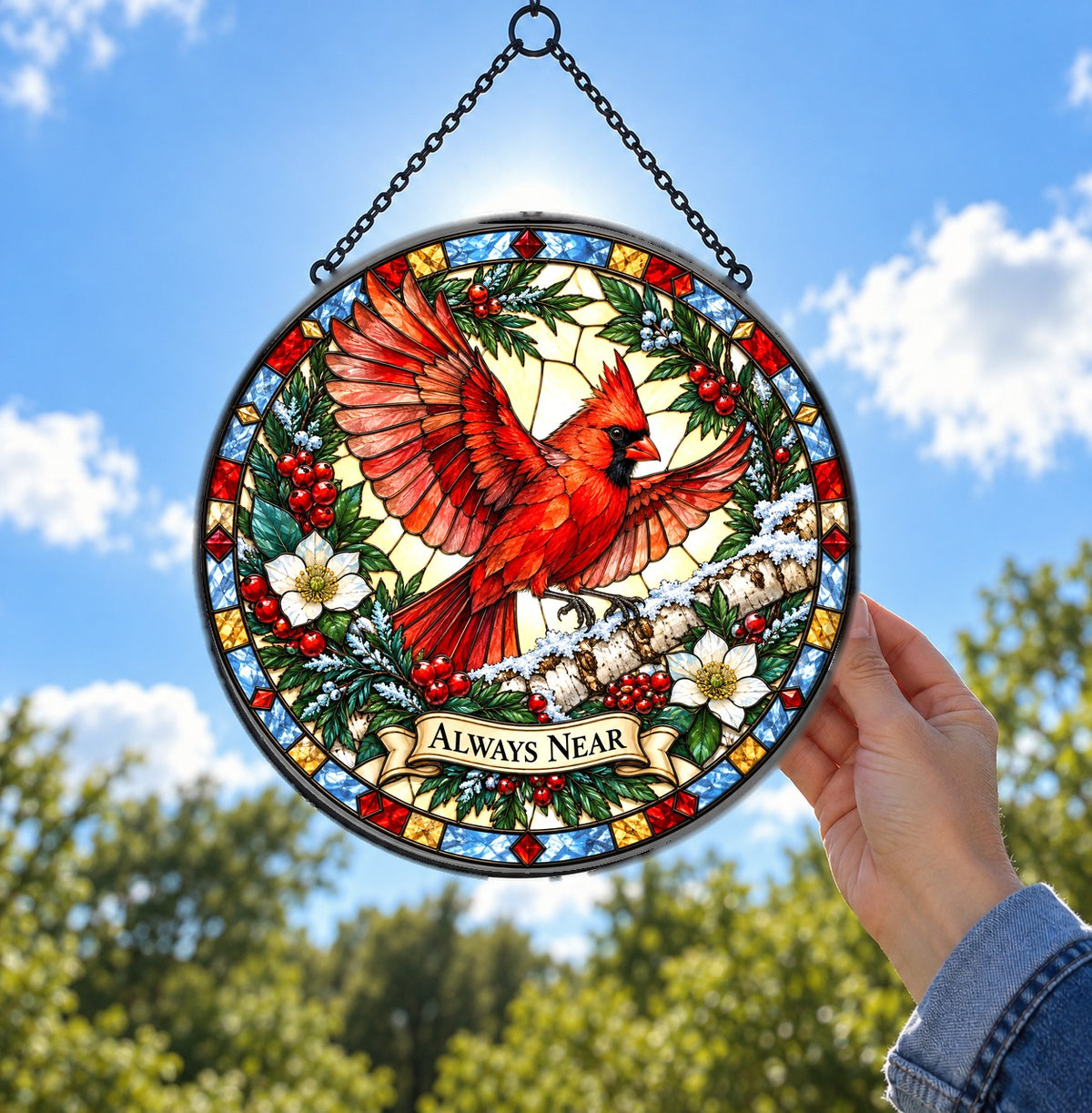 Winter Messenger Cardinal Suncatcher Window Hanging Memorial Ornament