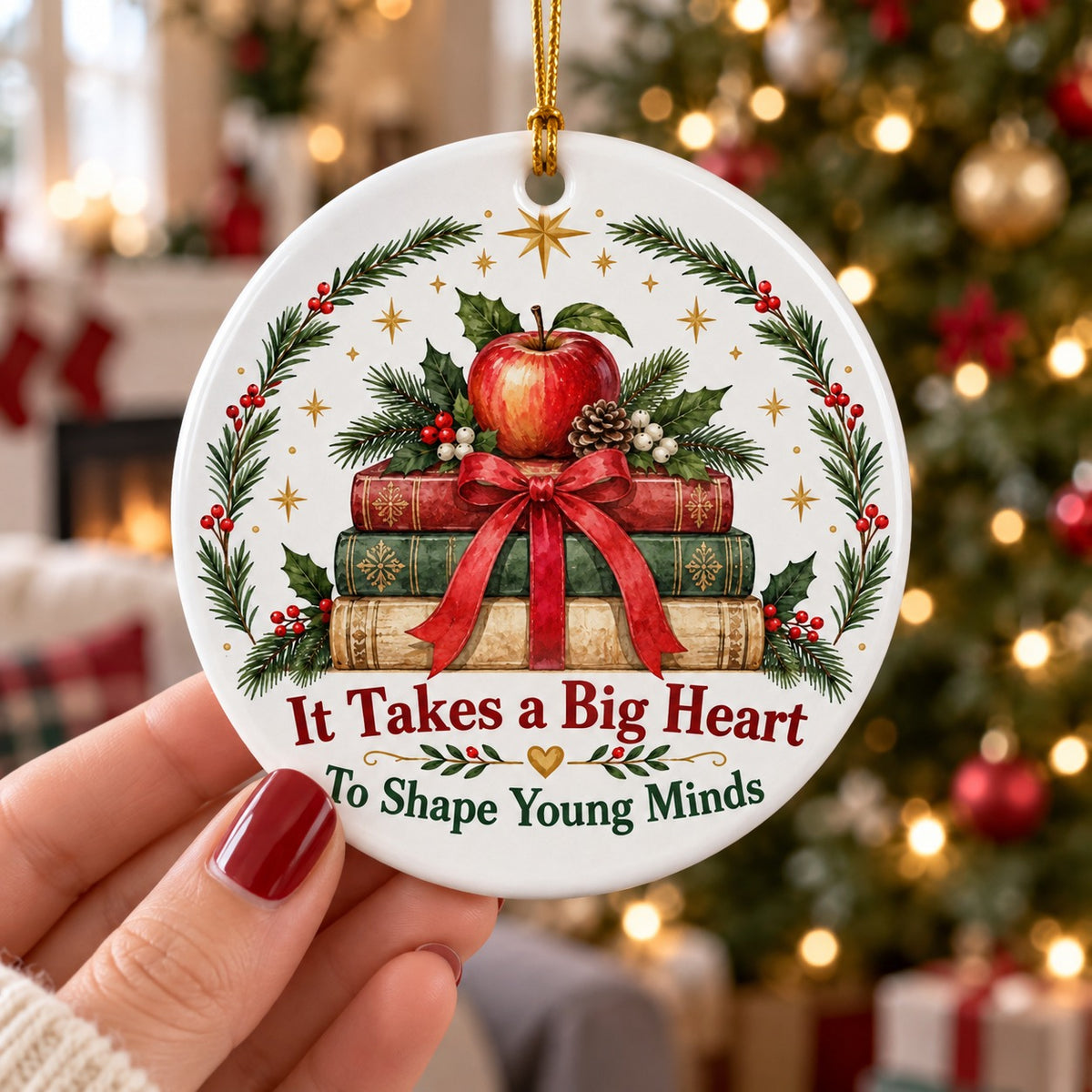 Teacher Storybook Hearth Ceramic Christmas Ornament, Thank You Gift