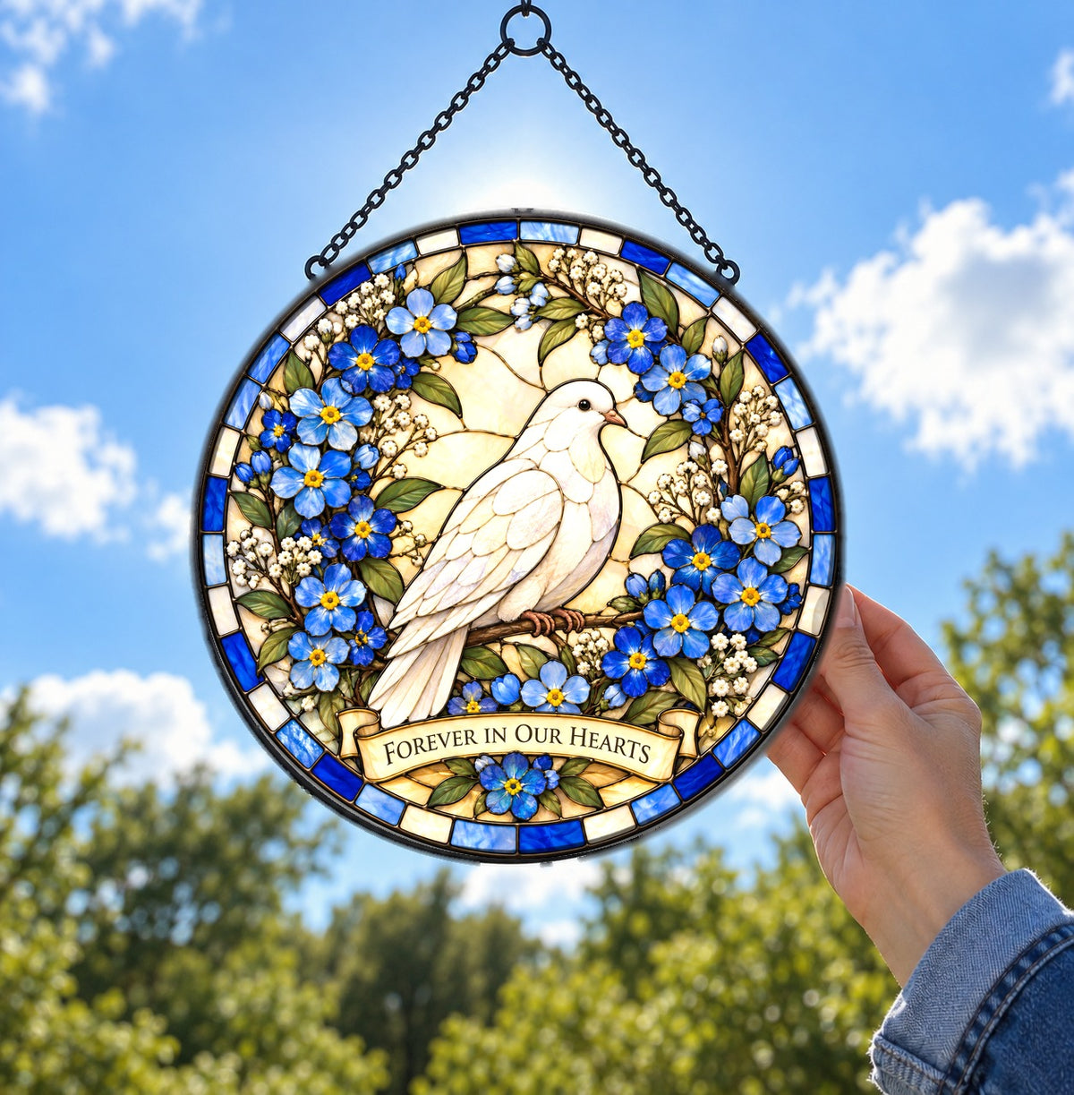 Dove of Remembrance Suncatcher, Glass Memorial Window Ornament