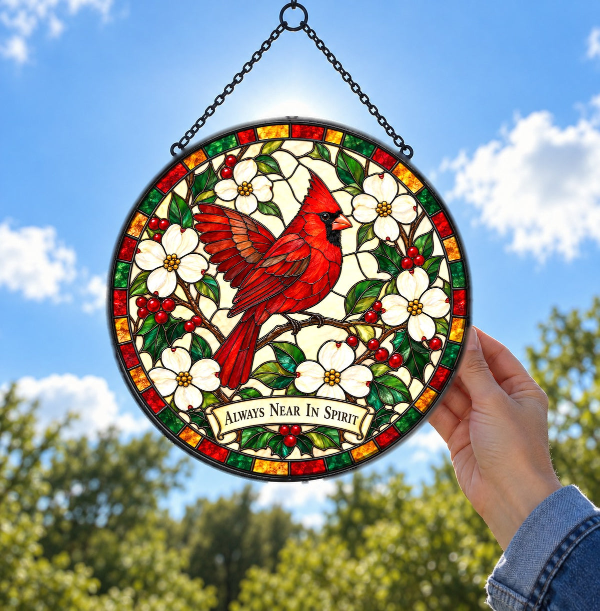 Cardinal Messenger of Hope Suncatcher, Memorial Glass Ornament