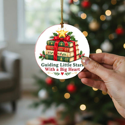Guiding Little Stars Book Stack Christmas Ceramic Ornament for Teachers