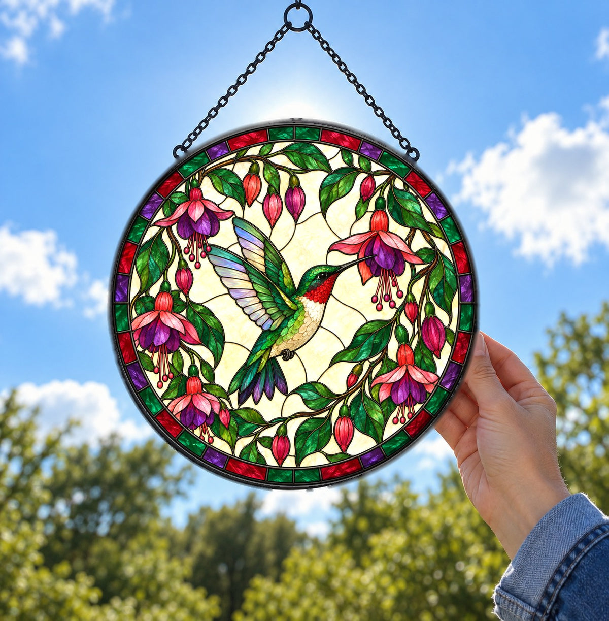 Ruby Hummingbird Glass Suncatcher Window Hanging Ornament