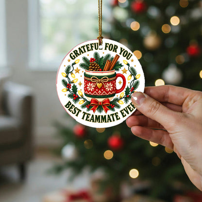 Grateful Teammate Holiday Badge Ceramic Christmas Ornament