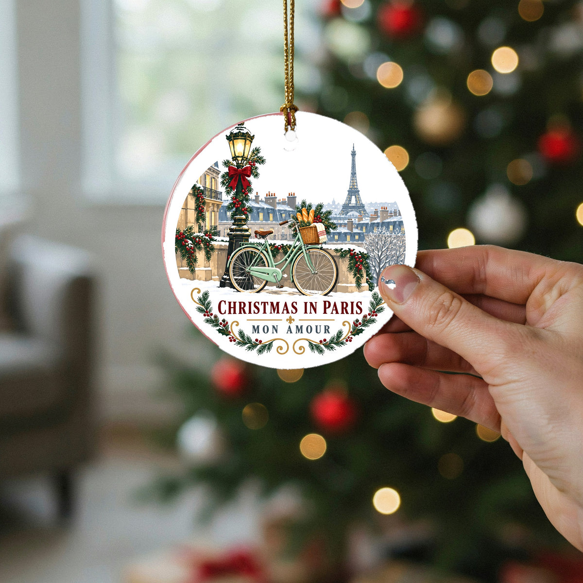 Christmas in Paris Mon Amour Ceramic Holiday Ornament