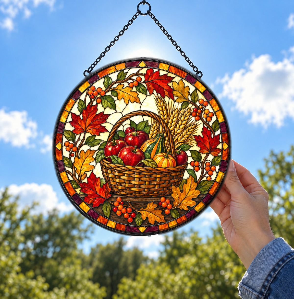 Bountiful Harvest Basket Suncatcher Ornament for Fall Decor