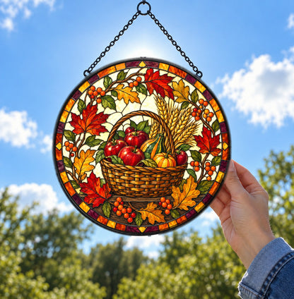 Bountiful Harvest Basket Suncatcher Ornament for Fall Decor