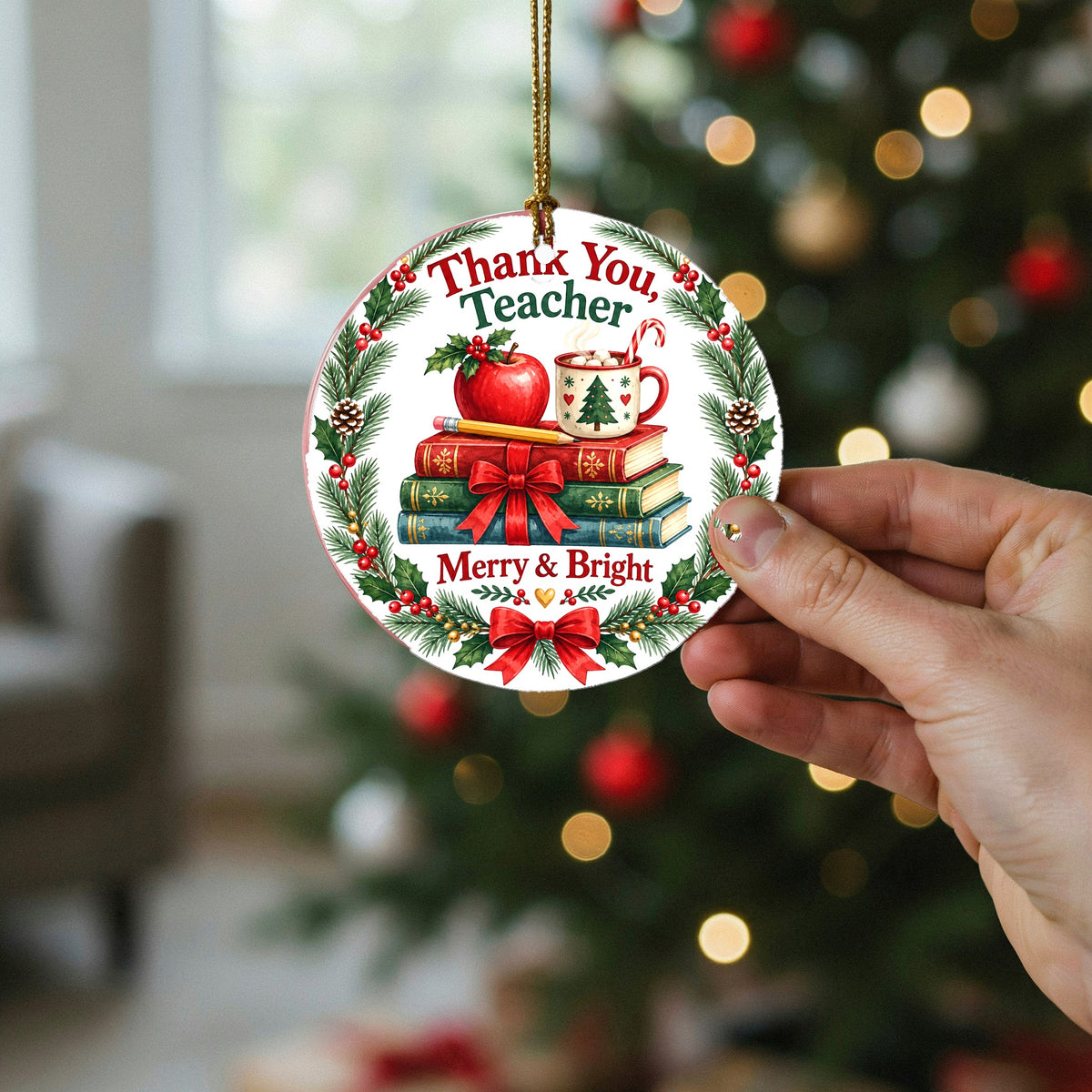 Teacher Cozy Holiday Desk Stack Ceramic Christmas Ornament