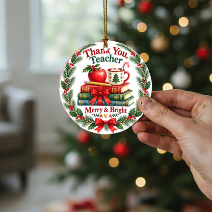 Teacher Cozy Holiday Desk Stack Ceramic Christmas Ornament