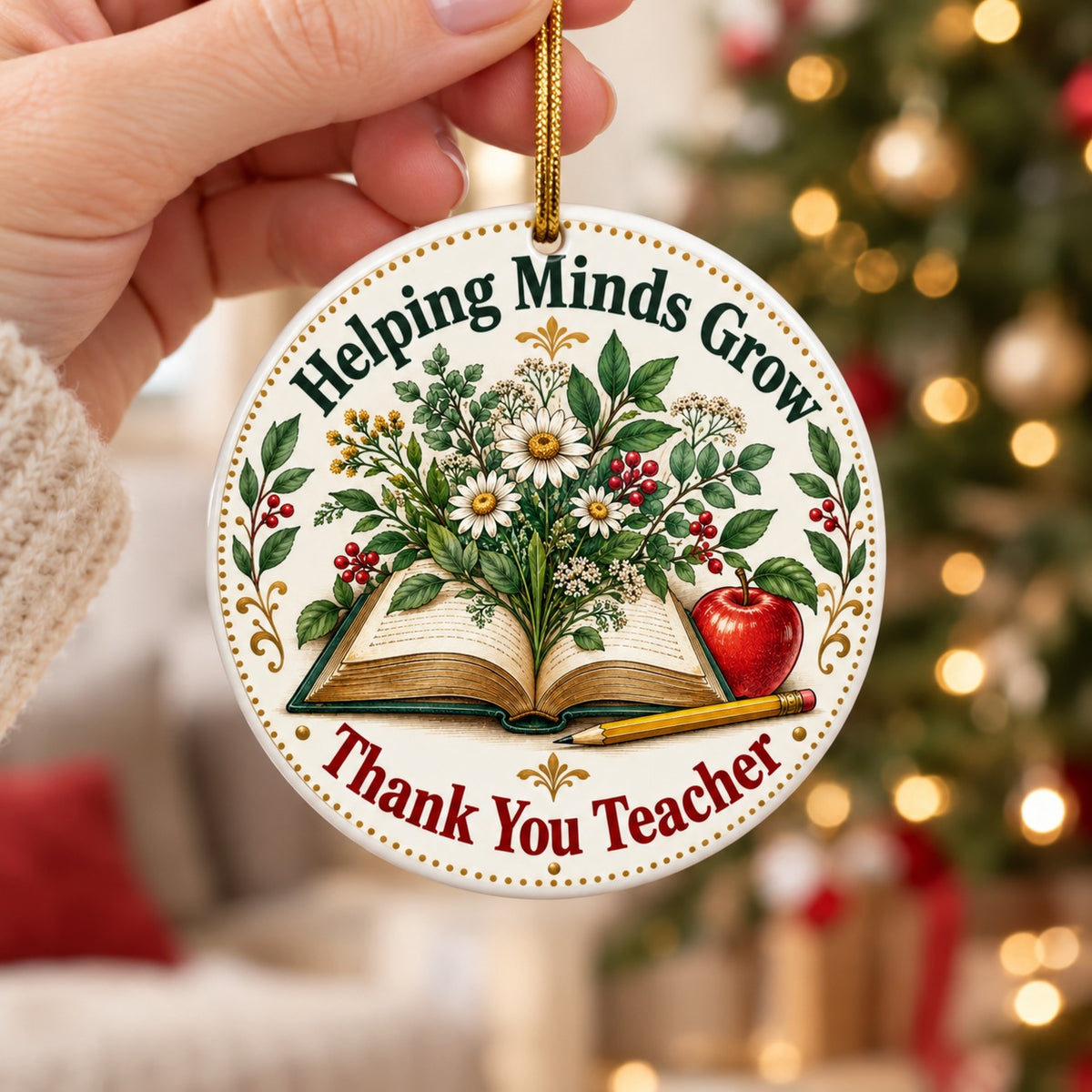 Botanical Book Teacher Christmas Ornament, Holiday Thank You Keepsake