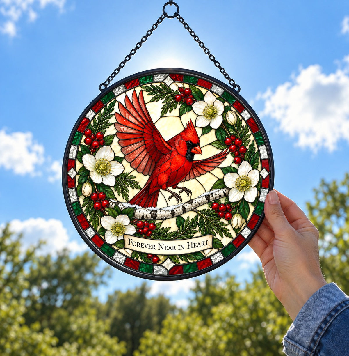 Winter Messenger of Hope Cardinal Suncatcher Memorial Window Ornament