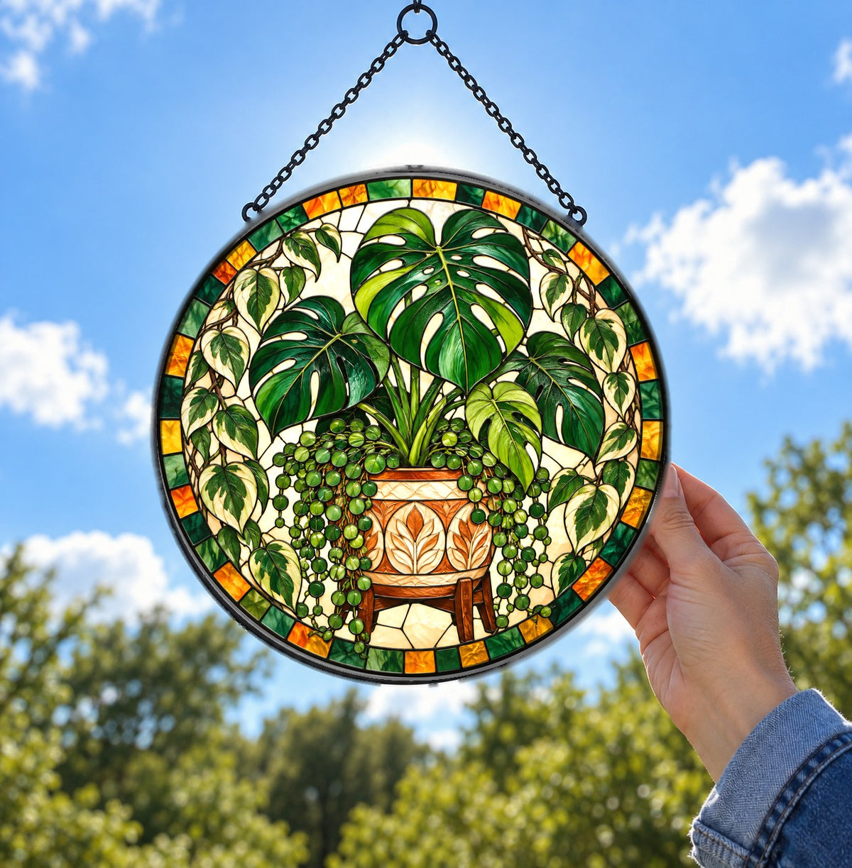 Monstera Plant Suncatcher, Glass Botanical Window Hanging Ornament