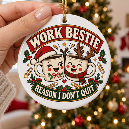 Office Bestie Christmas Ceramic Ornament for Coworker Gift